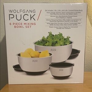 Wolfgang Puck 6-Piece Mixing Bowl Set - White with Black Accents